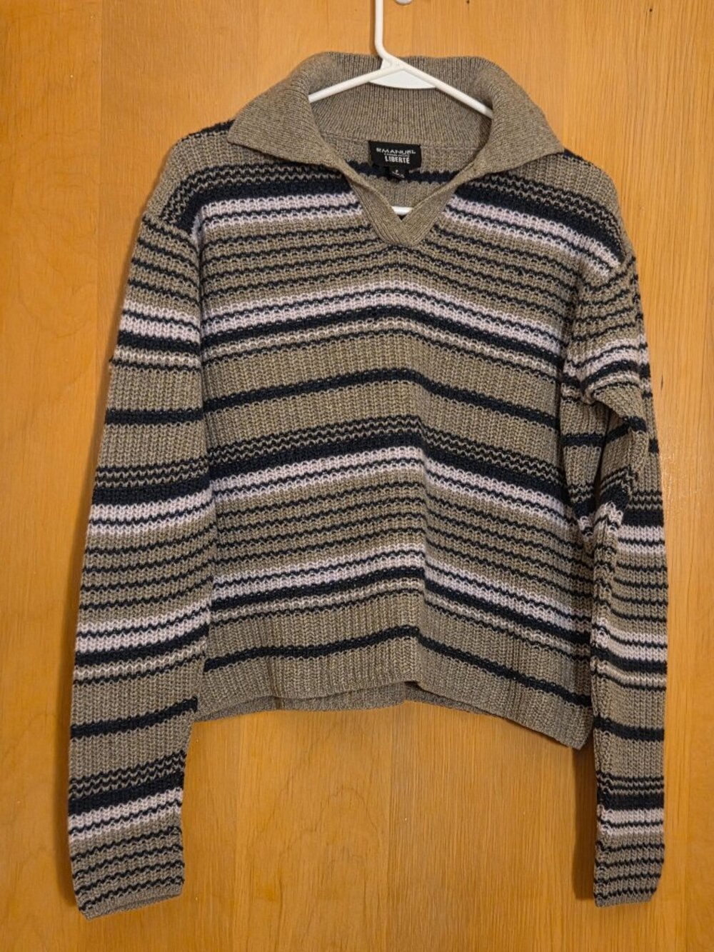 Vintage Emanuel Ungaro Liberte Pullover Sweater Womens LP Lambswool Tan Striped
